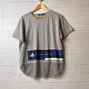Adidas X Stella McCartney Shirt Womens Size Medium Gray Graphic Mesh Hem